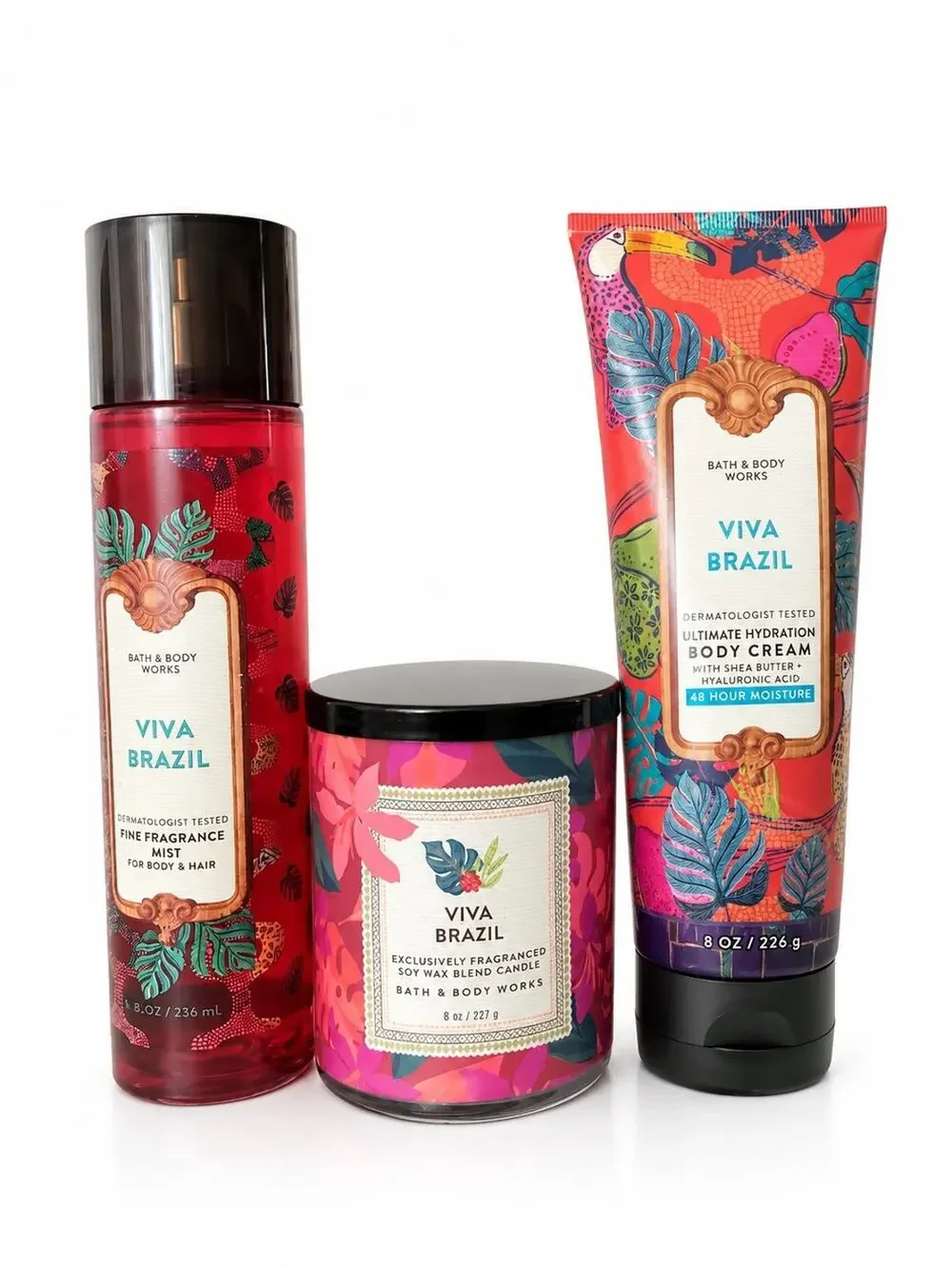 Bath & Body Works Viva Brazil Gift Set Candle/Fragrance Mist Spray/Body Cream